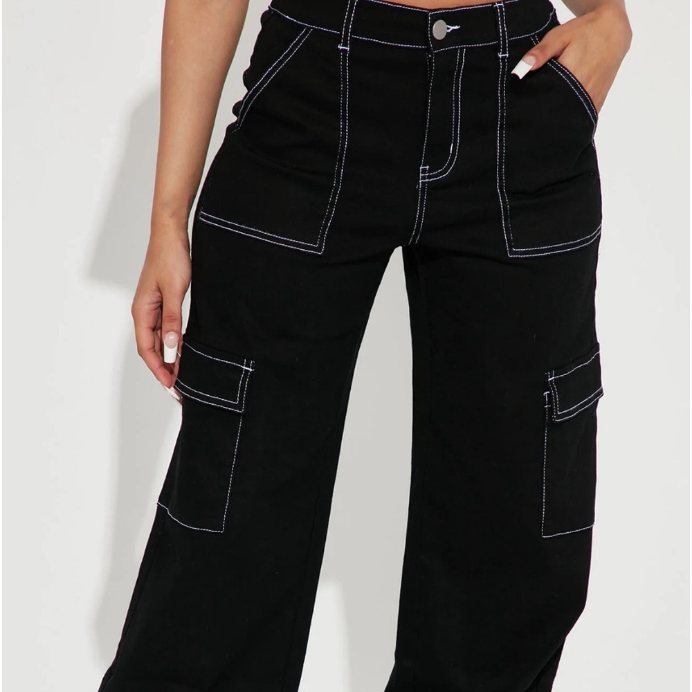 Black Cargo Pants contrast Stitching